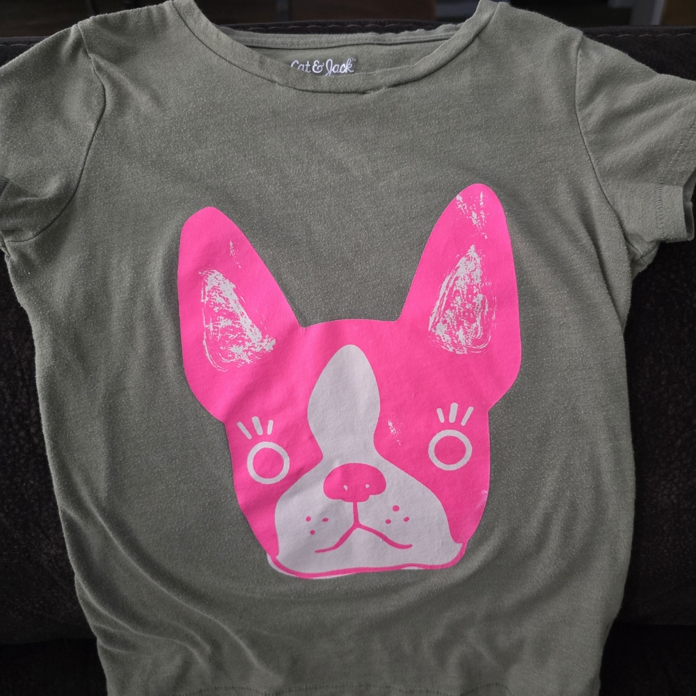Cat & Jack Green T-Shirt with Pink Dog Print